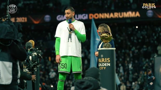 Messi and Donnaruma present Ballon d'Or trophies at Parc des Princes